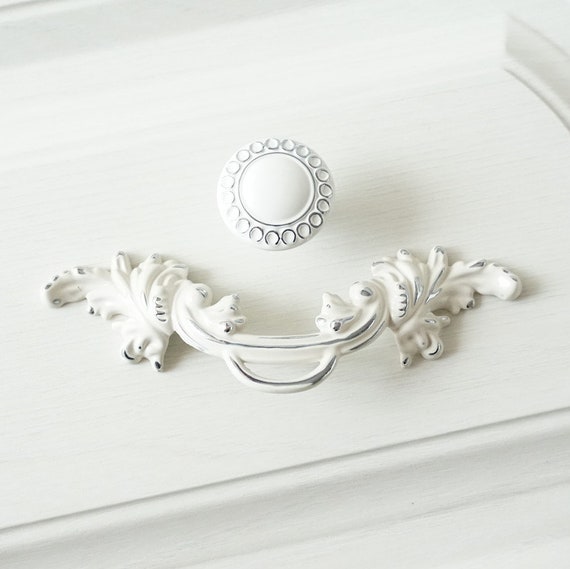 2.5 Shabby Chic Dresser Pull Drawer Pulls Handles White Gold Rustic Kitchen Cabinet Handle Door Knobs Pull French Country 2 12 64 mm