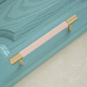 3.78'' 5'' 8.8 Pink Leather Cabinet Door Handles Colorful Dresser Knobs Solid Brass Drawer Pulls and Knobs Kitchen Cupboard Handle image 3