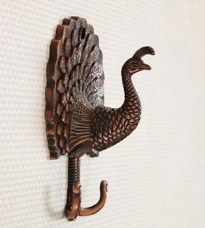 Peacock Decorative Wall Hook Metal Wall Hooks / Antique Brass Etsy