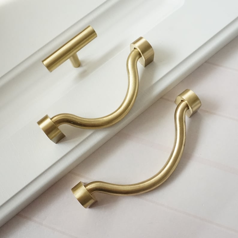 Modern Brass Drawer Handles Drop Bail Pull Knob Kitchen Etsy UK