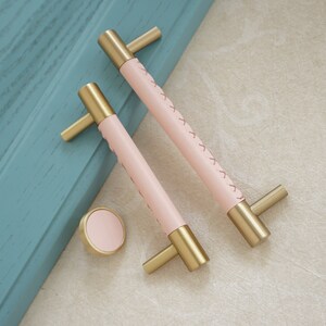3.78'' 5'' 8.8 Pink Leather Cabinet Door Handles Colorful Dresser Knobs Solid Brass Drawer Pulls and Knobs Kitchen Cupboard Handle image 7