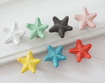 Colorful Ceramic Knobs Dresser Knobs Starfish Drawer Cabinet Knobs kids Knob Kitchen Cupboard Knobs Handle Black Blue Red Pink Yellow Decor