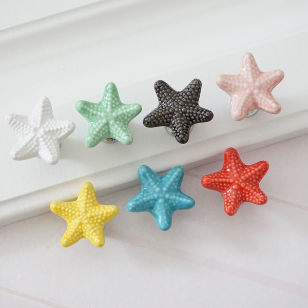 Colorful Ceramic Knobs Dresser Knobs Starfish Drawer Cabinet Knobs kids Knob Kitchen Cupboard Knobs Handle Black Blue Red Pink Yellow Decor