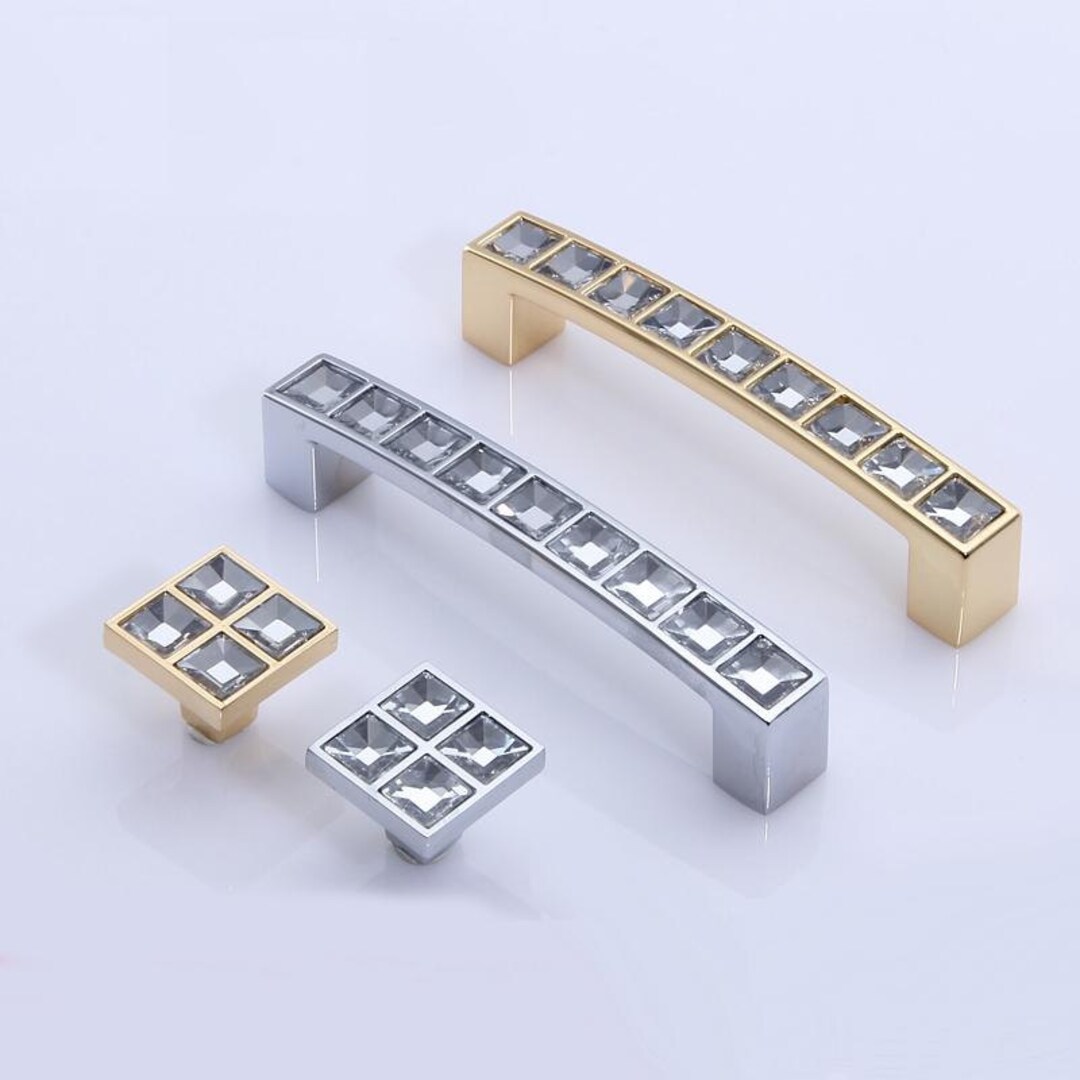 3.75 Silver Gold Handle Dresser Pulls Knob / Glass Etsy