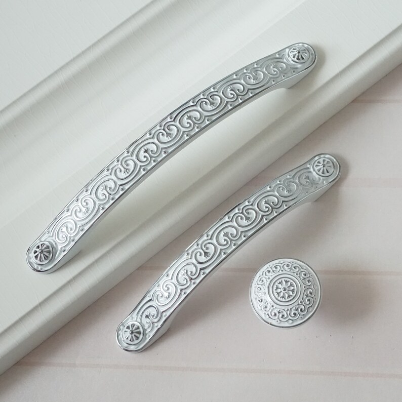 3 75 5 White Silver Dresser Pulls Drawer Knobs Handles Cabinet Shabby Chic Kitchen Cupboard Handle 96 128 Mm