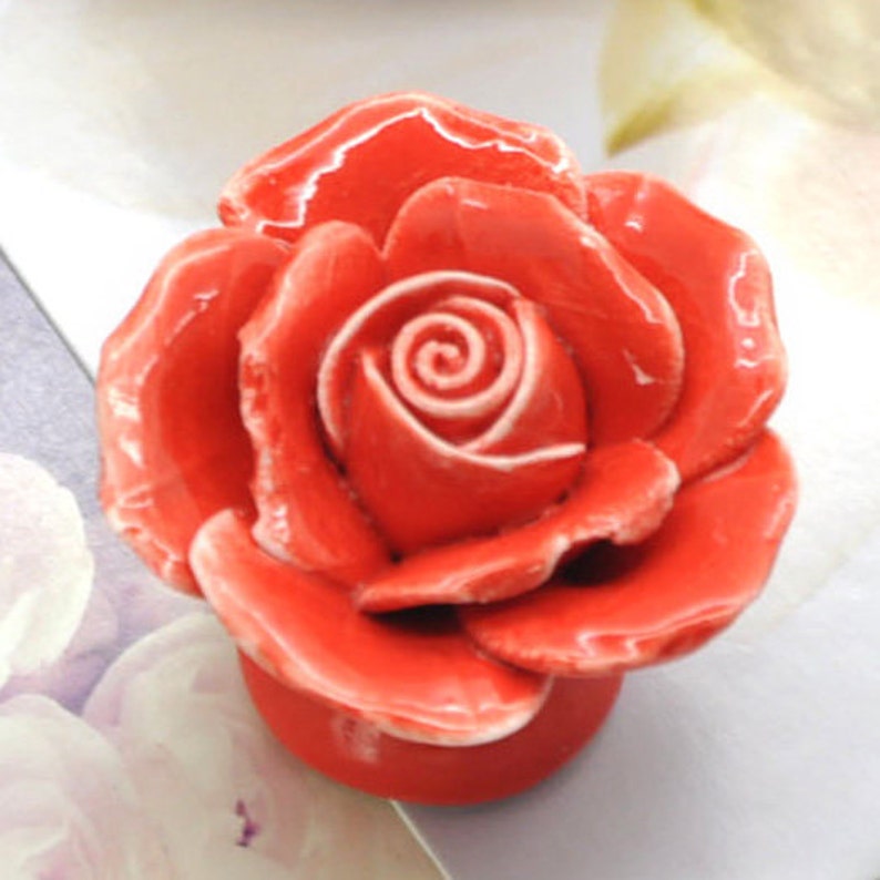 Knobs Rose Flower Shabby Chic Dresser Knobs Ceramic Drawer Knobs Pulls Handles Unique Cabinet Knobs Pull Handle Hardware Dark Purple
