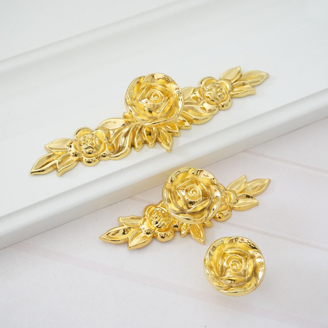 Oro rosa perillas flor Dresser perilla tira de cajón manijas | Etsy