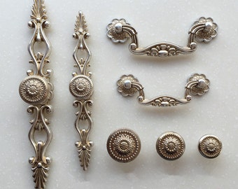 French Shabby Chic Dresser Drawer Pulls Handles / Antique Silver Kitchen Cabinet Pull Handle Knobs Furniture Hardware