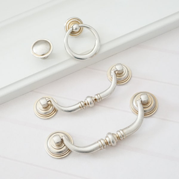 3.5" 4.25" Drop Pull Drawer Knob Pull Ring Dresser Handles Knob Antique Silver Cabinet Pulls Handle Bail Pull Rustic Cupboard Pulls handles