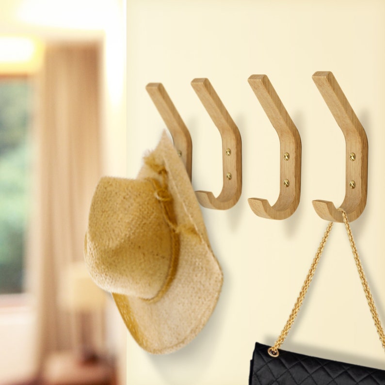 Natural Oak Wood Hooks Decorative Vintage Wood Wall Decor (6 Pack) main image 1
