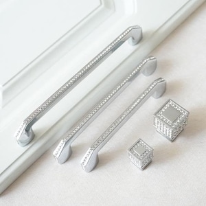 5'' 6.3'' 7.55'' Square Knob Glass Crystal Chrome Silver Dresser Pull Handles Rhinestone Drawer Knobs Pulls Handles Cabinet Pull Door Handle