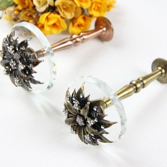 Glass Curtain Tiebacks Antique Brass Metal Decorative Wall Etsy