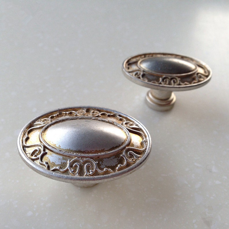 Vintage Chic Oval Knob Dresser Knobs / Antique Silver Etsy