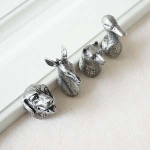 Antique Silver Drawer Knobs Animal Cabinet Knobs Dresser Knobs Drawer Pull Handles Pulls Handle Duck Deer Bear Dog High quality image 1