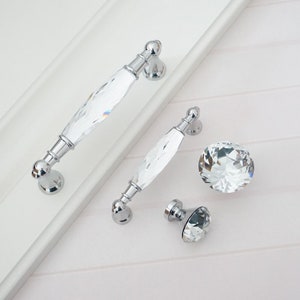 3.75" 5" Chrome Clear Silver Crystal handles Knob Drawer Pull Knob Glass Dresser Handles Knobs Modern Cupboard Cabinet Handle Pull  96 128