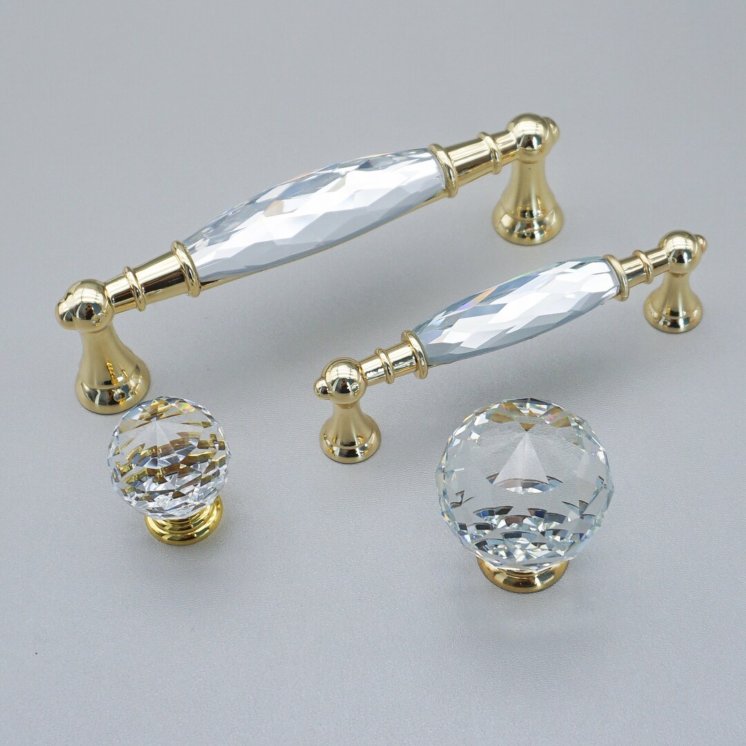 3.78 5 Gold Clear Crystal Drawer Pull Knob Kitchen Handles Knob Glass