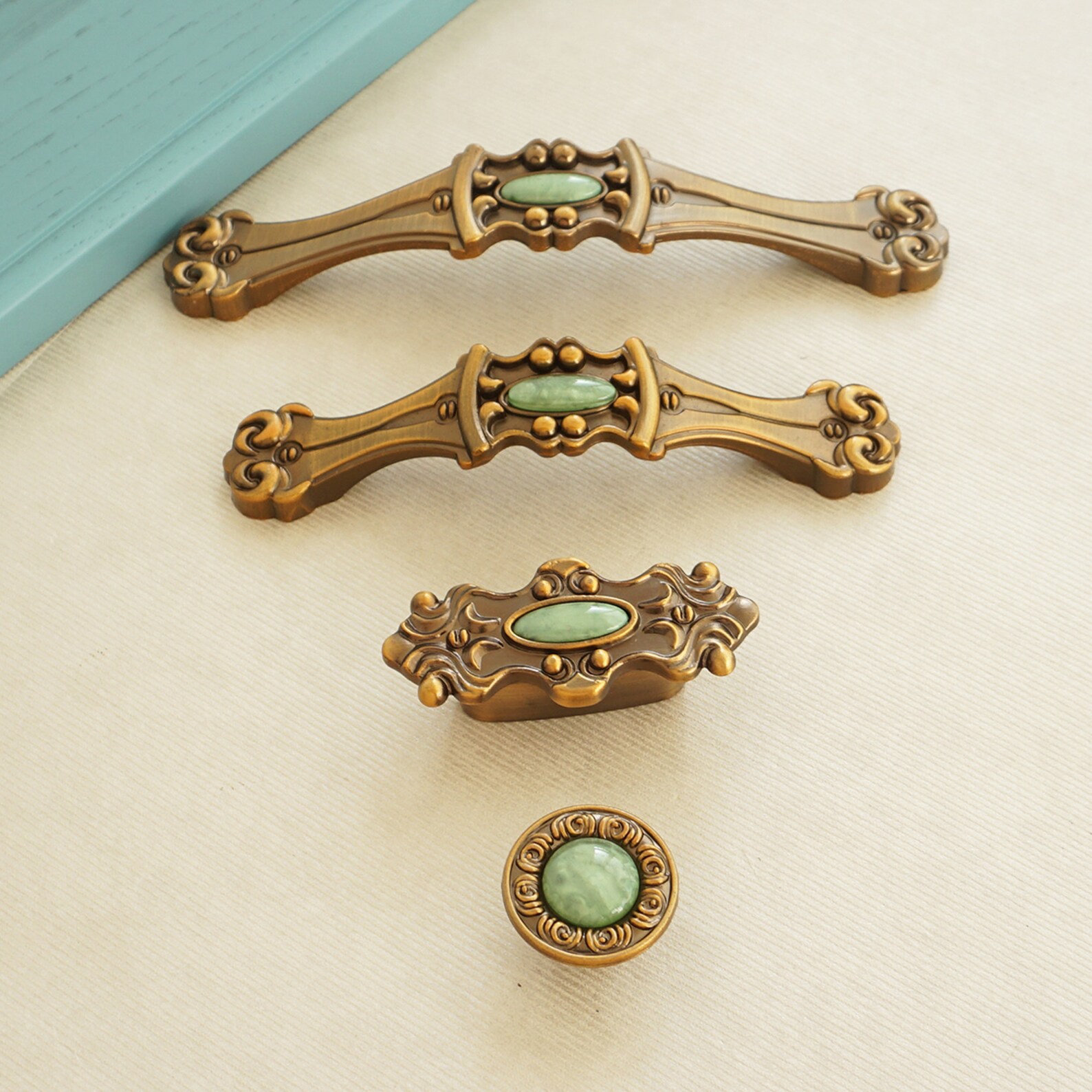 3.78'' 5 Antique Brass Green Drawer Knobs Pulls Etsy