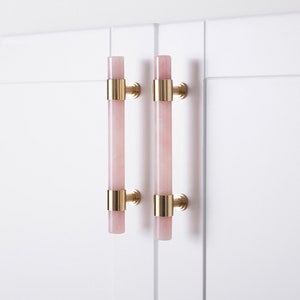 3.78" 5" Light Pink Stone Kitchen Pulls Clear Dresser Knobs Handles Nature Stone Black Drawer Pulls Knob Closet Handle Brass Luxury Decor