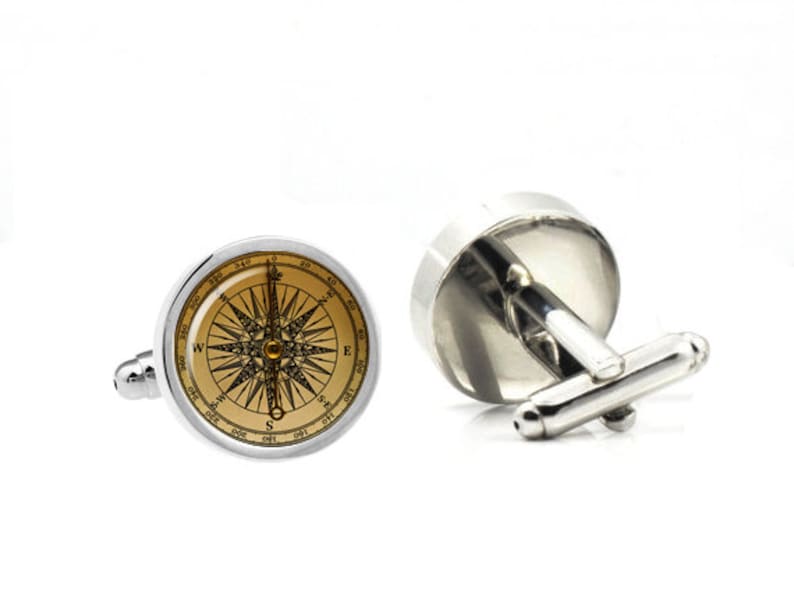 Compass Cufflinks with Cufflink Box cufflinks for mens Vintage Compass cufflinks  Groom Groomsmen Best Man