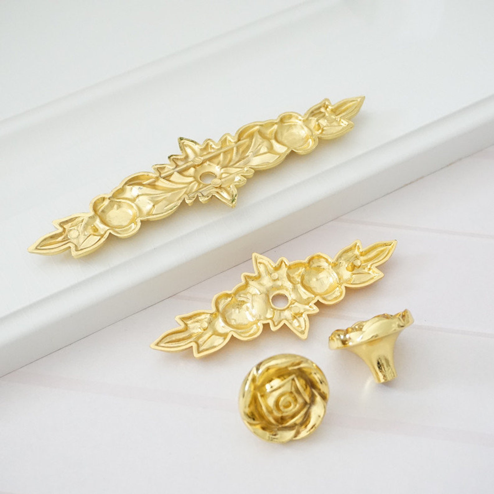 Oro rosa perillas flor Dresser perilla tira de cajón manijas | Etsy