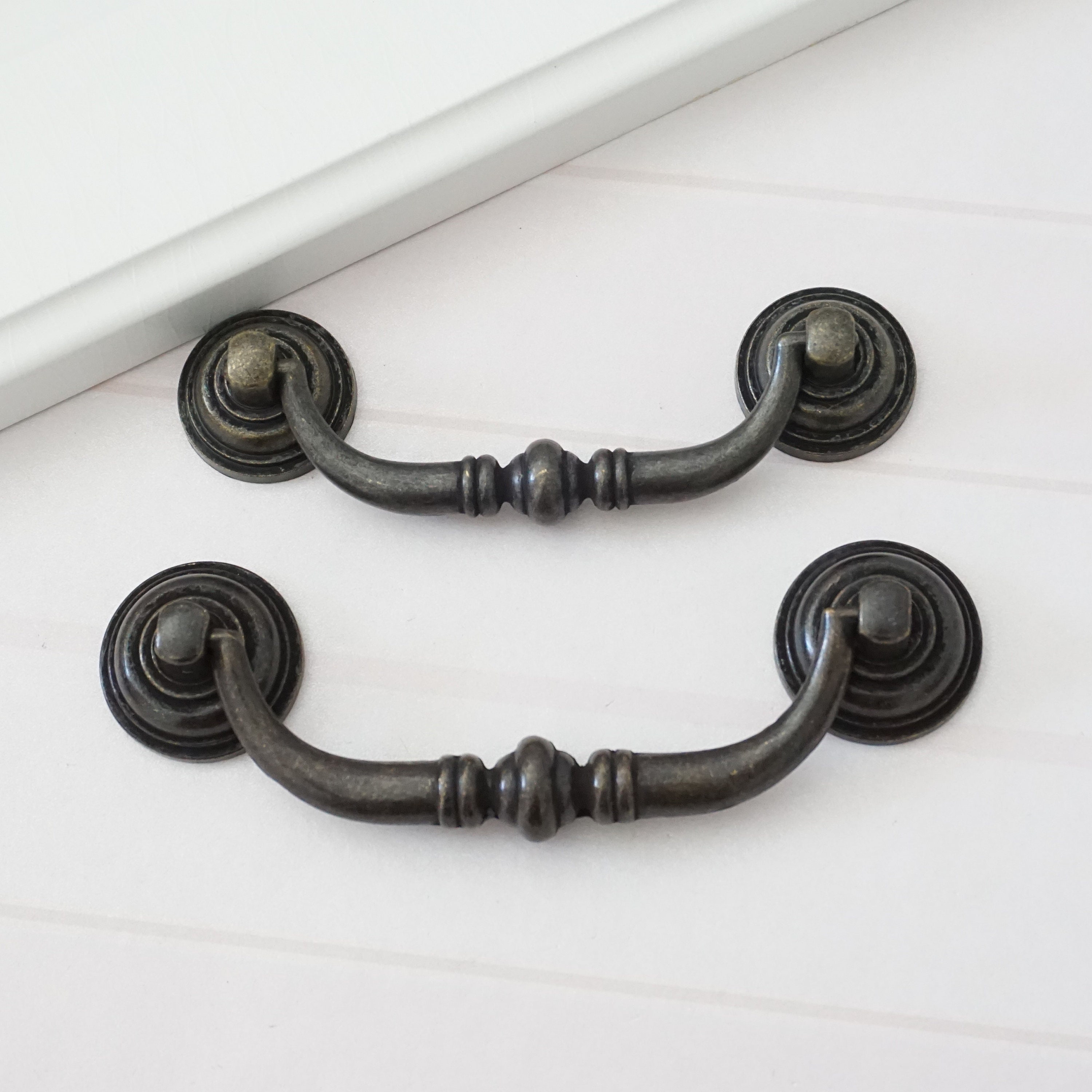 3.5 4.25 Antique Bronze Drop Pull Drawer Bail Pull Etsy