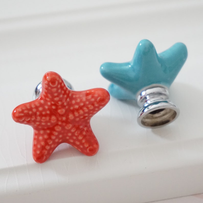 Colorful Ceramic Knobs Dresser Knobs Starfish Drawer Etsy