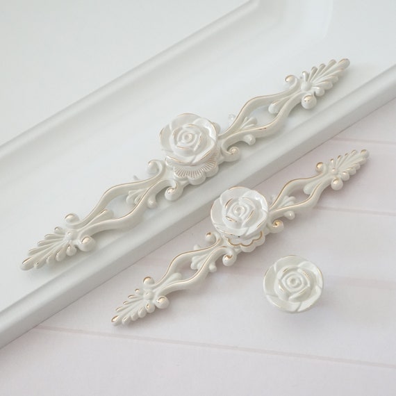 5 6 3 Rose Flower Dresser Knob Backplate Shabby Etsy