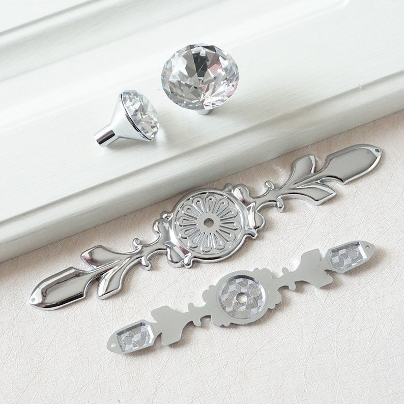 Drawer Knobs Handles / Glass Dresser Knob Crystal Silver Etsy