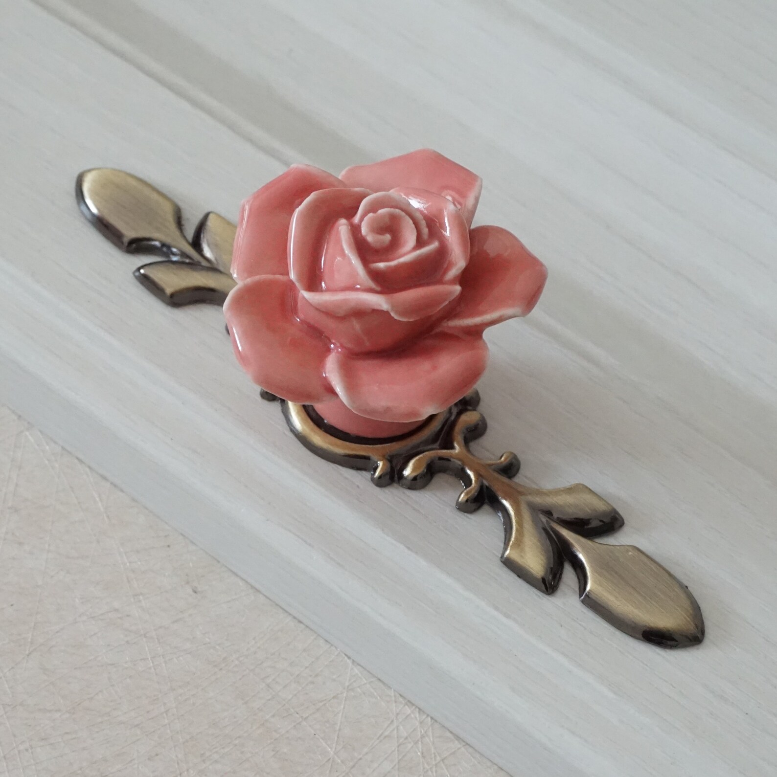 Rose Flower Pulls Handles Ceramic Knob Handle Back Plate Door Etsy