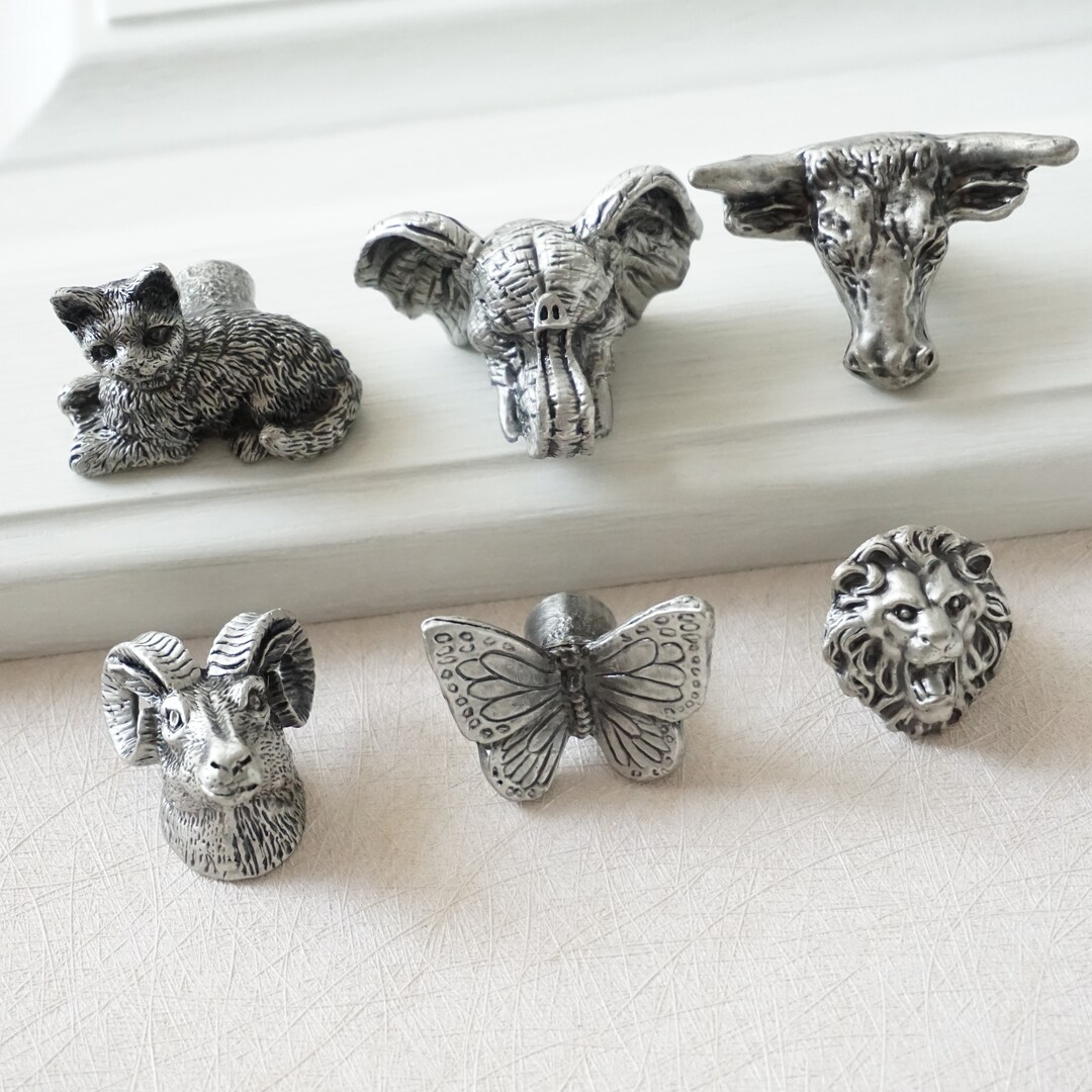 Animal Knobs Antique Silver Drawer Knobs Dresser Knobs Etsy
