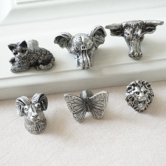 Animal Cabinet Knobs Antique Silver Drawer Knobs Dresser Etsy