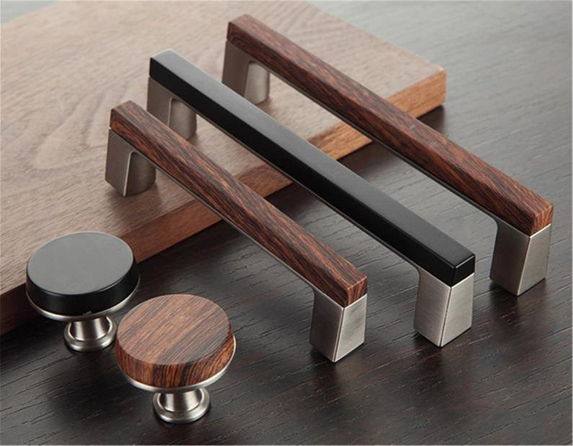 3.78 5 Wood Grain Black Drawer Pulls Knob Kitchen Etsy