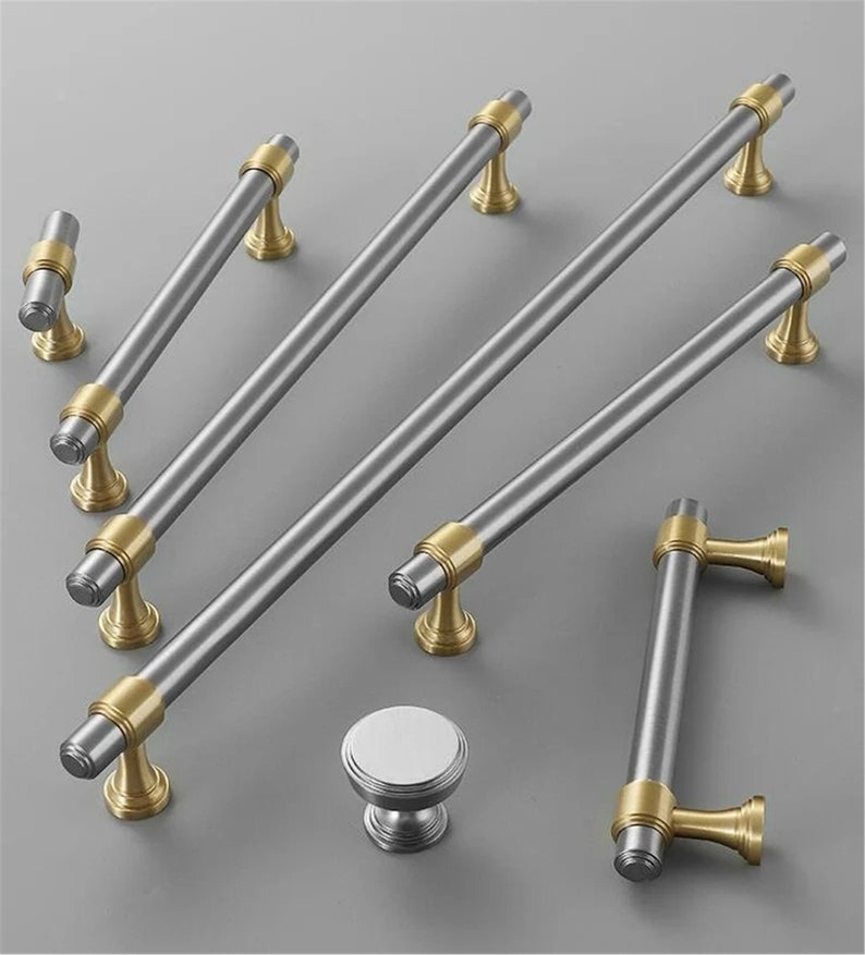 Brushed Nickel Drawer Pulls Knobs Kitchen Pulls Solid Brass Etsy
