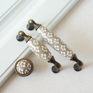 3.75" 5" Porcelain Dresser Drawer Pulls Knobs Cabinet Door Handles Flower Brass Bronze Rustic Kitchen Knob Pull Hardware 96 128m