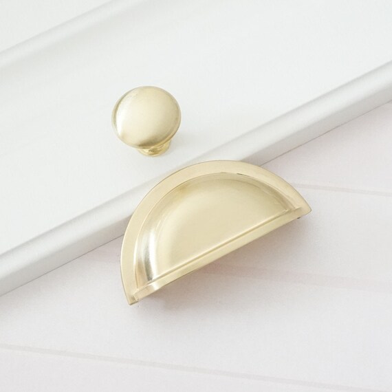 3 Brushed Gold Drawer Pulls Handle Cup Pull Kitchen Etsy