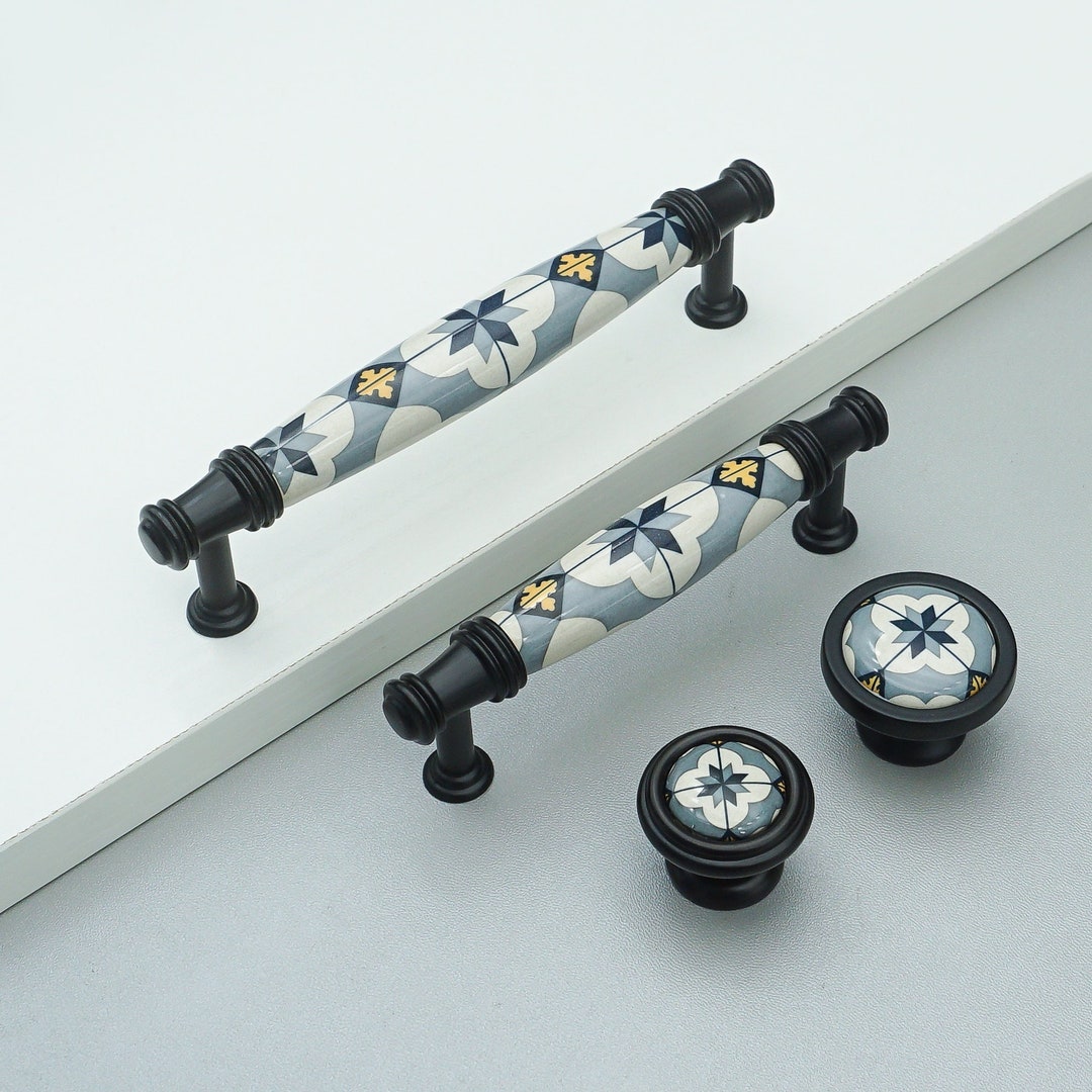 3.78 5 Gray Blue Ceramic Drawer Pulls Knobs Dresser Knob Door