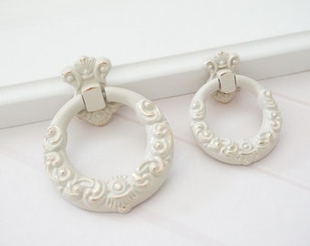 Drawer Pull Handles Knob Ring Drop Pull Cream White Gold Dresser Pulls Handles Flower Kitchen Cabinet Handle Pull Knobs