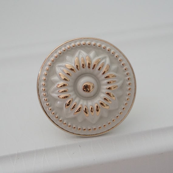 Shabby Chic Knobs Dresser Knob Creamy White Gold Kitchen Round Etsy