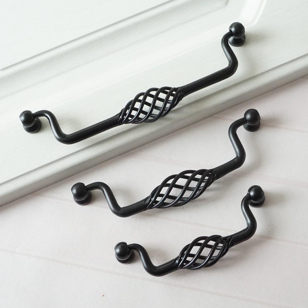 3.75 5 6.3'' Black Drop Bail Drawer Pull Handles Bird Cages Dresser