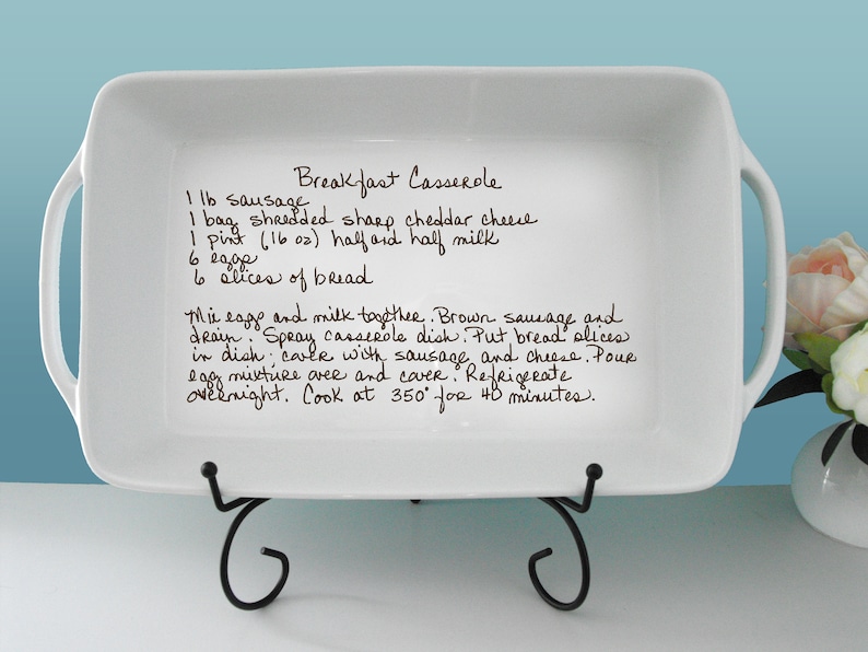 Your personal custom recipe on Large Casserole Lasagna Pan Handwriting Personalized Recipe Family for Mom Grandma Gift baking dish memorial image 1