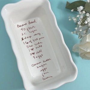 Tall Loaf Pan / Small Casserole Baking Dish Customized with Handwritten Recipe