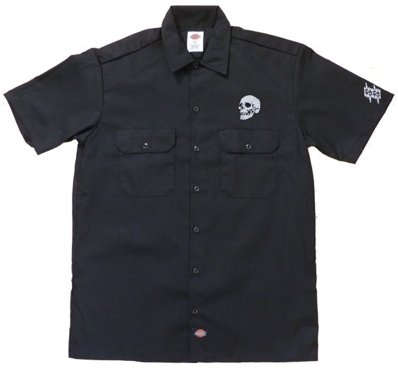 Men S Dickies Embroidered Skull Work Shirt Customized Etsy