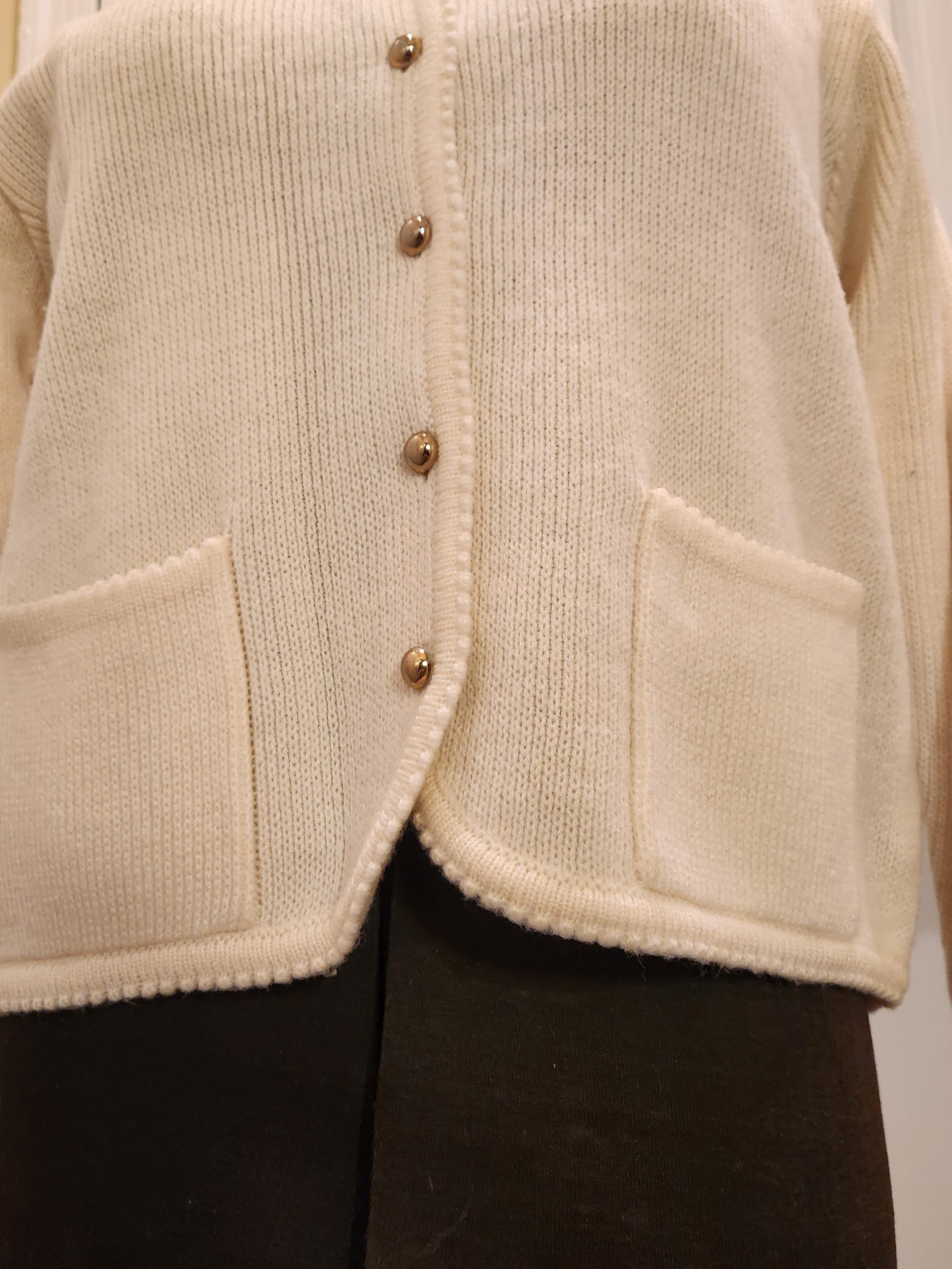 Vintage Wool Cardigan Sweater: Karen Scott Petites PM, Gold