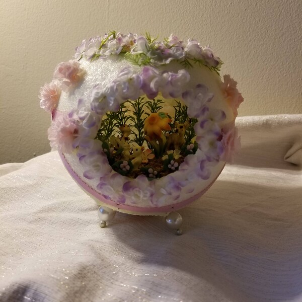 Handmade Vintage Styrofoam Spring Easter Egg Diorama Decoration Large Egg Diorama Handmade Easter Egg Decoration RESERVED FOR KATHY