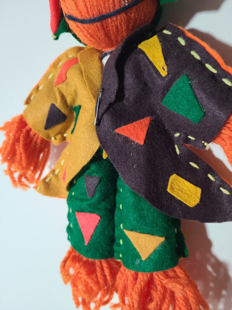 Vintage Halloween Yarn Scarecrow Doll With Felt Clothing Etsy