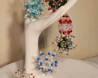 Six Multi-Color Beautiful Beaded Christmas Ornaments