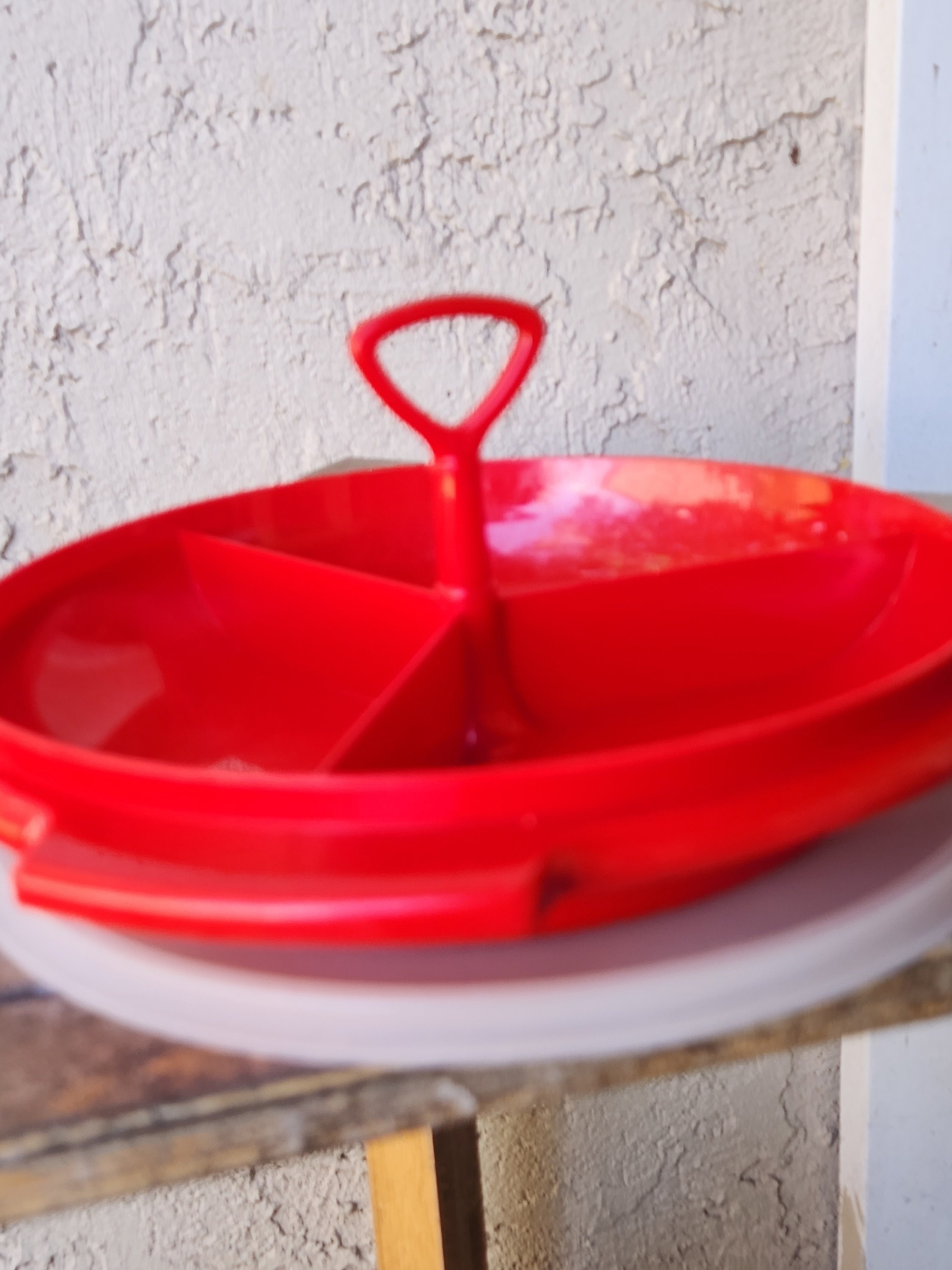 Red Tupperware Suzette Three Section Divided Condiment Food