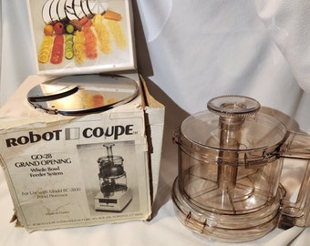 1970s Robot-Coupe GO-28 Grand Opening Whole Bowl Feeder System and 1 Slicing Disc in Boxes Made in France