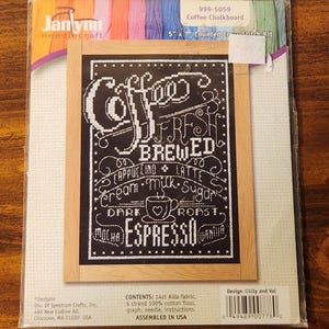 Sealed Janlynn Coffee Chalkboard Diy Counted Cross Stitch Kit #999-5059