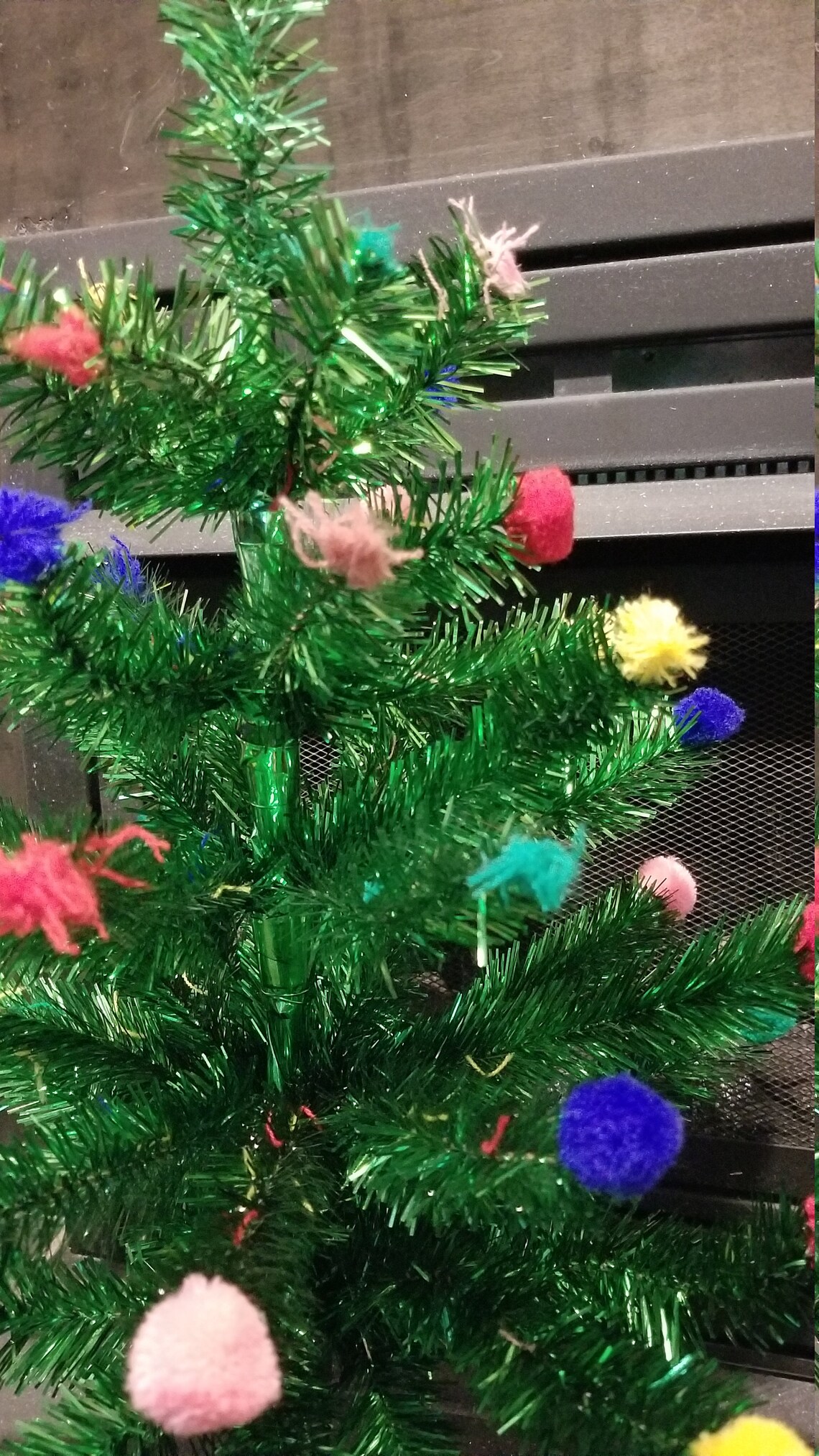 25 Green Tabletop Tinsel Tree With Colorful Pom Poms Etsy